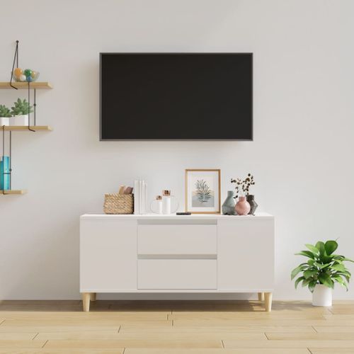 Meuble TV Blanc brillant 102x44,5x50 cm Bois d'ingénierie - Photo n°3; ?>