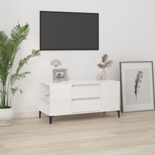 Meuble TV Blanc brillant 102x44,5x50 cm Bois d'ingénierie - Photo n°2; ?>