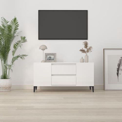 Meuble TV Blanc brillant 102x44,5x50 cm Bois d'ingénierie - Photo n°3; ?>