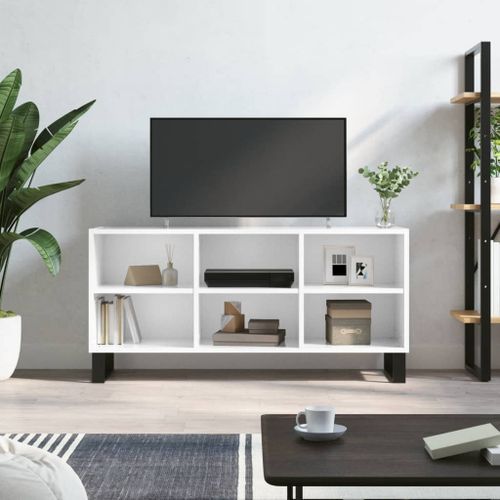 Meuble TV blanc brillant 103,5x30x50 cm bois d'ingénierie - Photo n°2; ?>