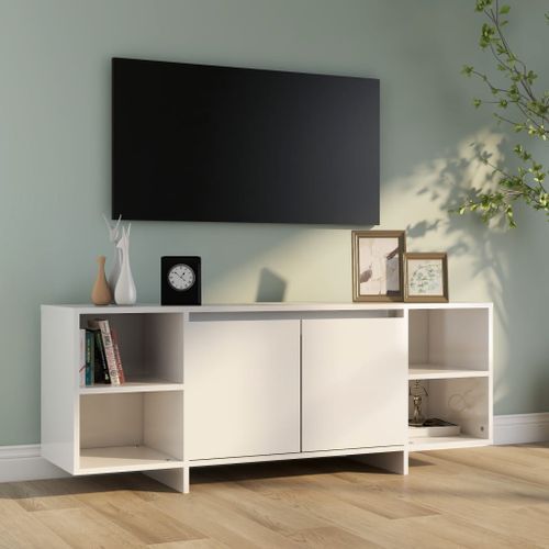 Meuble TV blanc brillant 130x35x50 cm bois d'ingénierie - Photo n°3; ?>