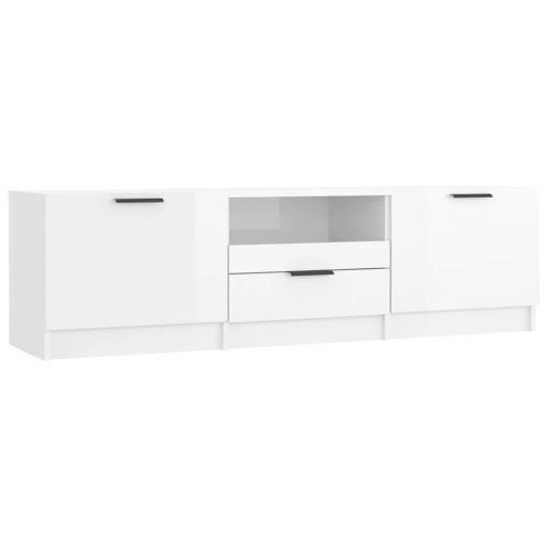 Meuble TV blanc brillant 140x35x40 cm bois d'ingénierie - Photo n°2; ?>