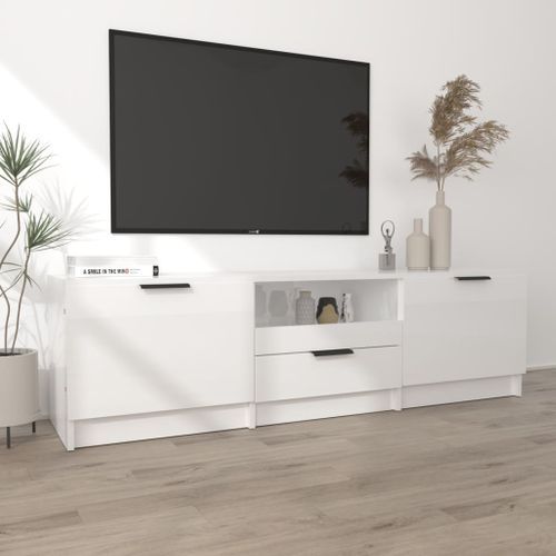 Meuble TV blanc brillant 140x35x40 cm bois d'ingénierie - Photo n°3; ?>