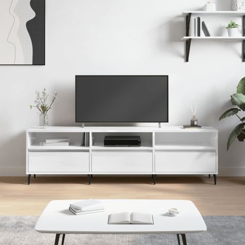 Meuble TV blanc brillant 150x30x44,5 cm bois d'ingénierie - Photo n°2; ?>