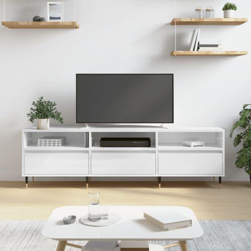 Meuble TV blanc brillant 150x30x44,5 cm bois d'ingénierie - Photo n°2; ?>