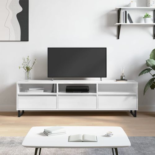 Meuble TV blanc brillant 150x30x44,5 cm bois d'ingénierie - Photo n°2; ?>