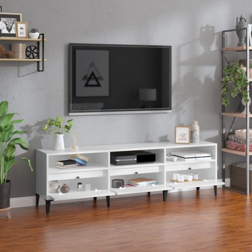 Meuble TV blanc brillant 150x30x44,5 cm bois d'ingénierie - Photo n°3; ?>