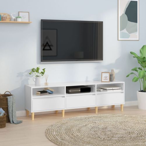 Meuble TV blanc brillant 150x30x44,5 cm bois d'ingénierie - Photo n°2; ?>