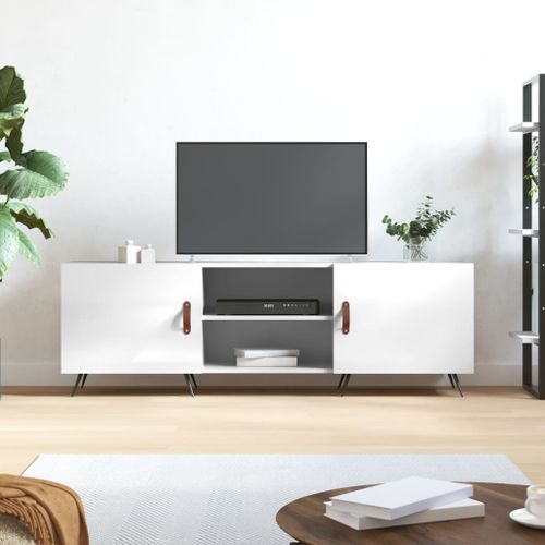 Meuble TV blanc brillant 150x30x50 cm bois d'ingénierie - Photo n°2; ?>