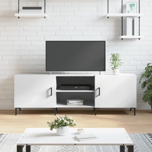 Meuble TV blanc brillant 150x30x50 cm bois d'ingénierie - Photo n°2; ?>