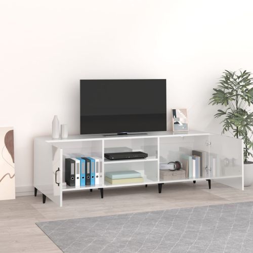 Meuble TV blanc brillant 150x30x50 cm bois d'ingénierie - Photo n°3; ?>