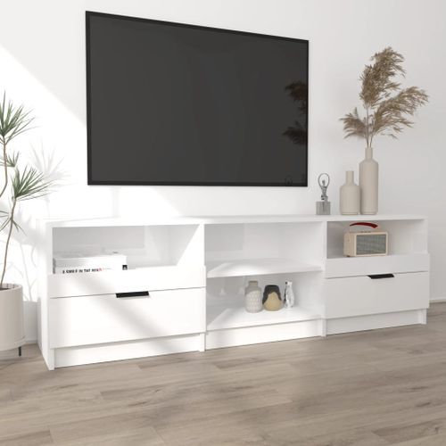 Meuble TV Blanc brillant 150x33,5x45 cm Bois d'ingénierie - Photo n°3; ?>