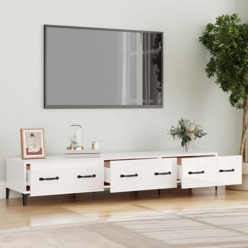 Meuble TV Blanc brillant 150x34,5x30 cm Bois d'ingénierie - Photo n°3; ?>