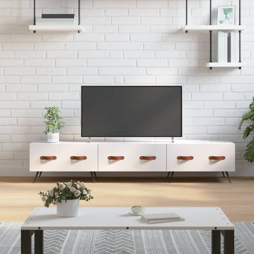 Meuble TV blanc brillant 150x36x30 cm bois d'ingénierie - Photo n°2; ?>