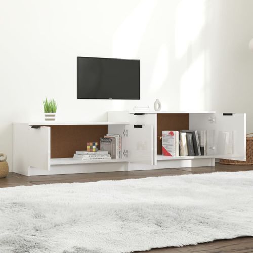 Meuble TV blanc brillant 158,5x36x45 cm bois d'ingénierie - Photo n°3; ?>