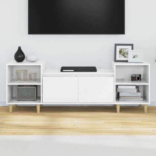 Meuble TV Blanc brillant 160x35x55 cm Bois d'ingénierie - Photo n°3; ?>