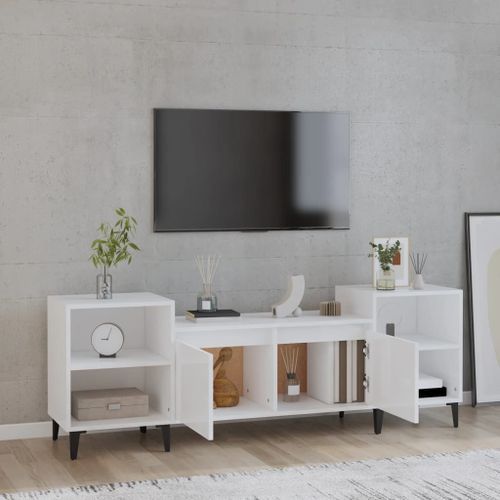 Meuble TV Blanc brillant 160x35x55 cm Bois d'ingénierie - Photo n°3; ?>