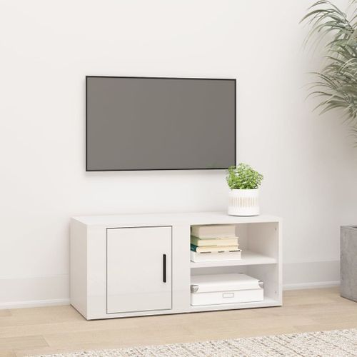 Meuble TV Blanc brillant 80x31,5x36 cm Bois d'ingénierie - Photo n°2; ?>