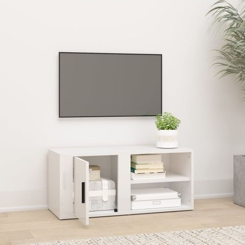 Meuble TV Blanc brillant 80x31,5x36 cm Bois d'ingénierie - Photo n°3; ?>