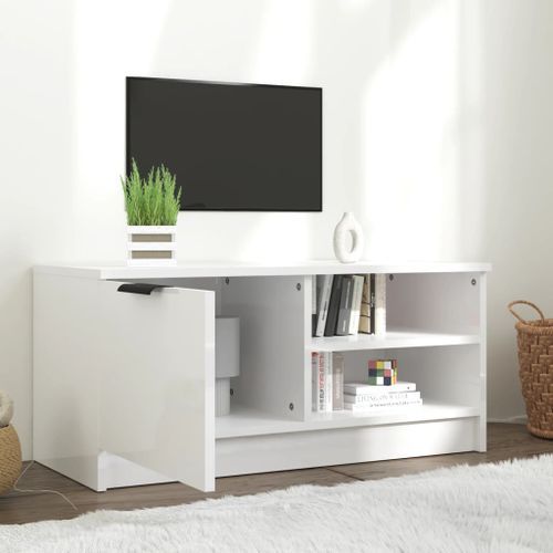 Meuble TV Blanc brillant 80x35x36,5 cm Bois d'ingénierie - Photo n°3; ?>