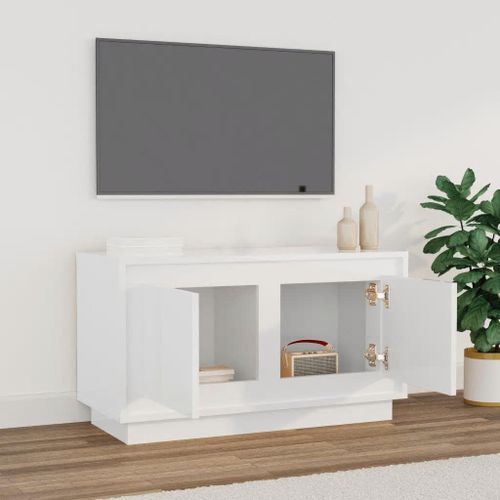 Meuble TV blanc brillant 80x35x45 cm bois d'ingénierie - Photo n°3; ?>