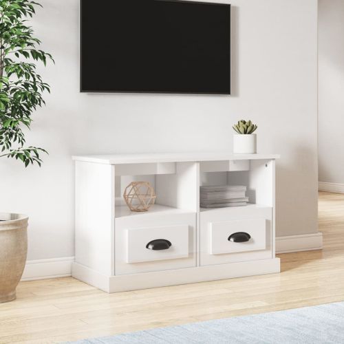 Meuble TV blanc brillant 80x35x50 cm bois d'ingénierie - Photo n°2; ?>