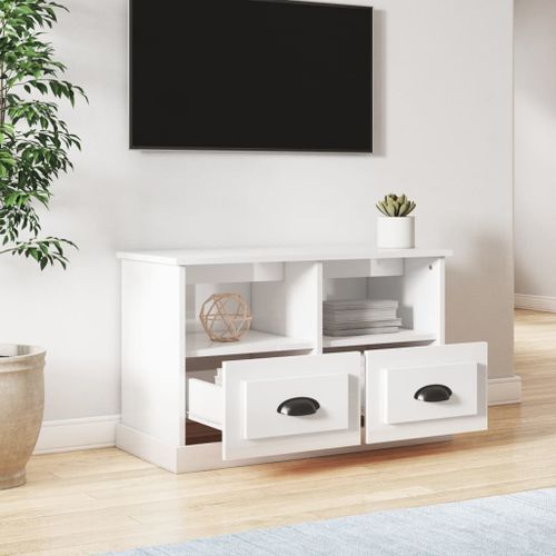 Meuble TV blanc brillant 80x35x50 cm bois d'ingénierie - Photo n°3; ?>