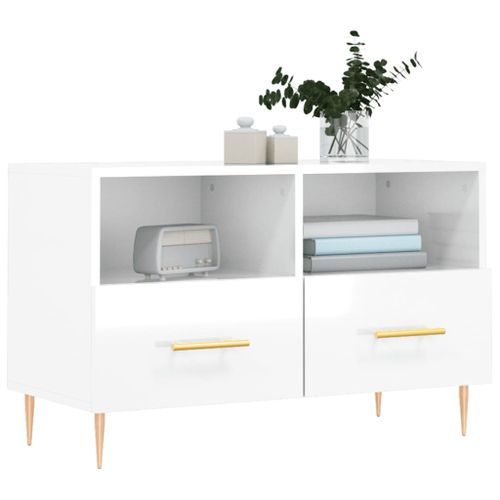 Meuble TV Blanc brillant 80x36x50 cm Bois d'ingénierie - Photo n°3; ?>