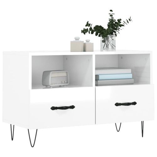 Meuble TV Blanc brillant 80x36x50 cm Bois d'ingénierie - Photo n°3; ?>