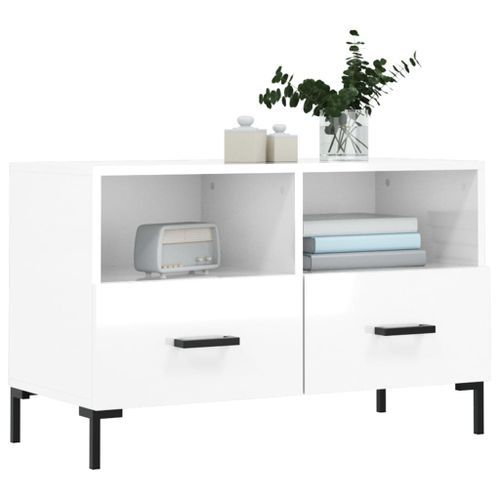 Meuble TV Blanc brillant 80x36x50 cm Bois d'ingénierie - Photo n°3; ?>