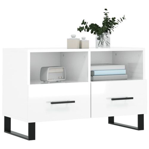 Meuble TV Blanc brillant 80x36x50 cm Bois d'ingénierie - Photo n°3; ?>