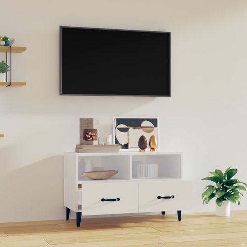 Meuble TV Blanc brillant 80x36x50 cm Bois d'ingénierie - Photo n°3; ?>