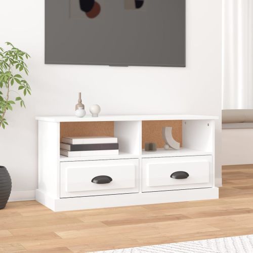 Meuble TV blanc brillant 93x35,5x45 cm bois d'ingénierie - Photo n°2; ?>