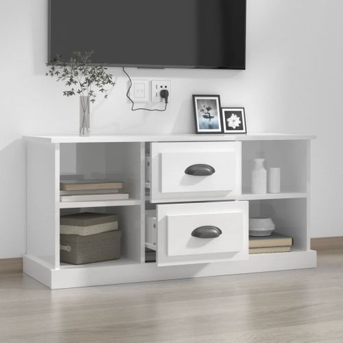 Meuble TV blanc brillant 99,5x35,5x48 cm bois d'ingénierie - Photo n°3; ?>