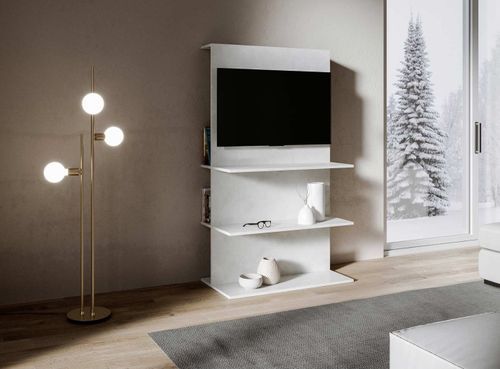 Meuble TV blanc spatulé avec panneau et sept étagères Lucky L 100 cm - Photo n°3; ?>