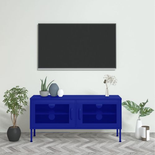 Meuble TV Bleu marine 105x35x50 cm Acier 2 - Photo n°2; ?>