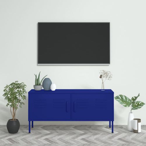 Meuble TV Bleu marine 105x35x50 cm Acier - Photo n°2; ?>