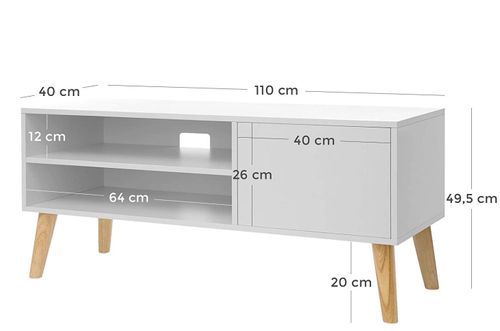 Meuble TV bois blanc 1 porte et 1 étagère Scandinave Maeva 110 cm - Photo n°2; ?>
