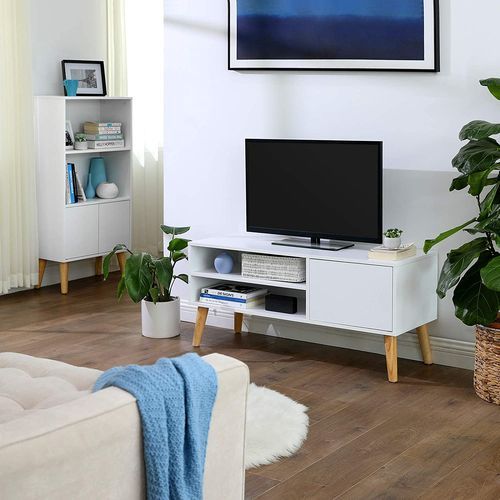 Meuble TV bois blanc 1 porte et 1 étagère Scandinave Maeva 110 cm - Photo n°3; ?>