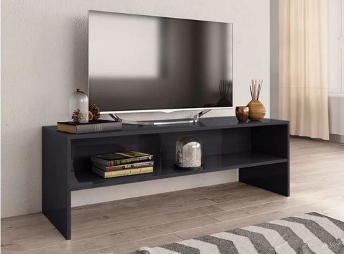 Meuble TV bois gris brillant Thela 120 cm - Photo n°2; ?>