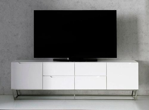 Meuble TV bois laqué blanc et pieds métal chromé Blina 180 cm - Photo n°2; ?>