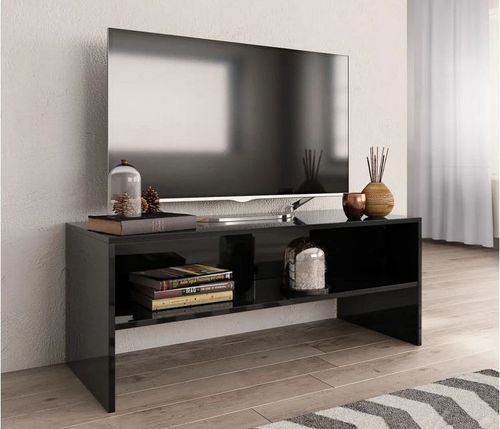 Meuble TV bois noir brillant Thela 100 cm - Photo n°2; ?>