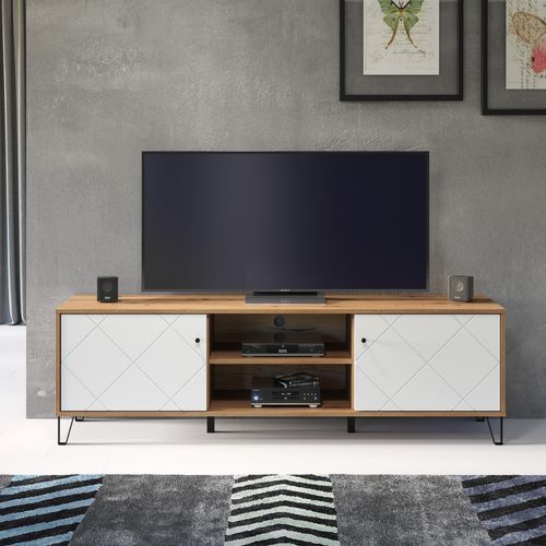 Meuble TV chêne artisan et blanc mat Kido 183 cm - Photo n°2; ?>