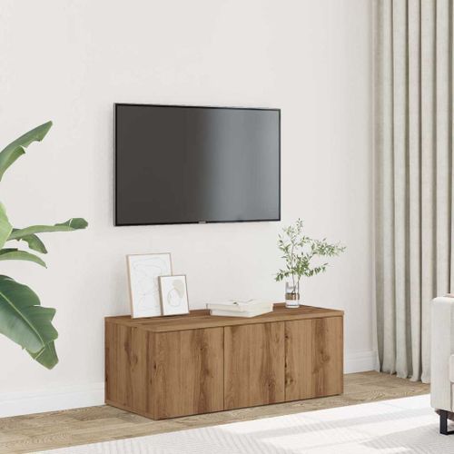 Meuble TV chêne artisanal 80x34x30 cm bois d'ingénierie - Photo n°3; ?>