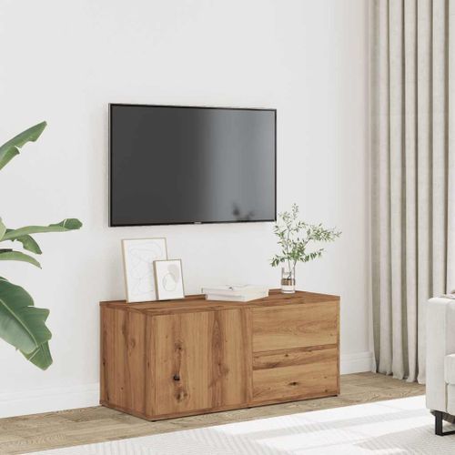 Meuble TV chêne artisanal 80x34x35,5 cm bois d'ingénierie - Photo n°3; ?>