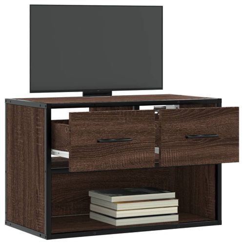 Meuble TV chêne brun 60x31x39,5 cm bois d'ingénierie et métal - Photo n°3; ?>