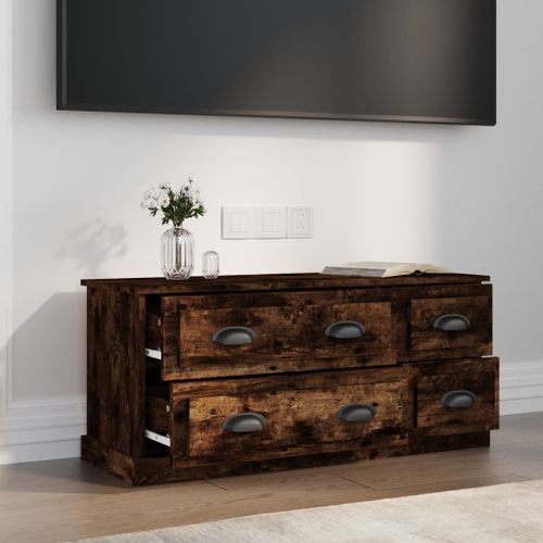 Meuble TV chêne fumé 100x35,5x45 cm bois d'ingénierie - Photo n°3; ?>