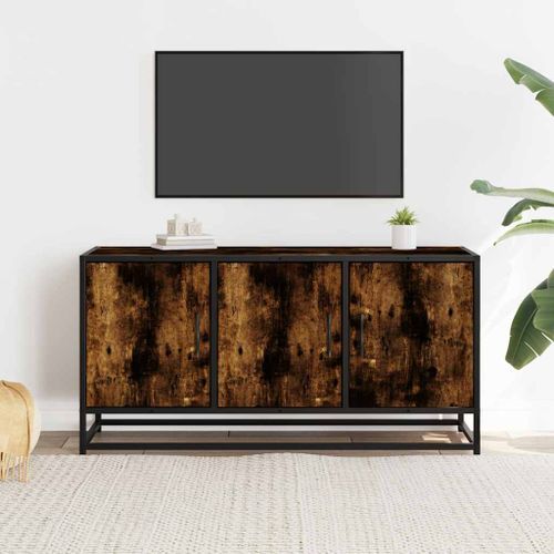 Meuble TV chêne fumé 100x35x50 cm bois d'ingénierie et métal - Photo n°3; ?>