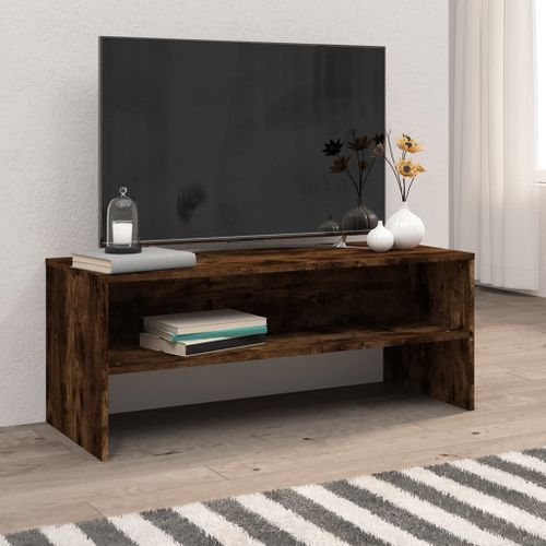 Meuble TV Chêne fumé 100x40x40 cm Bois d'ingénierie - Photo n°2; ?>