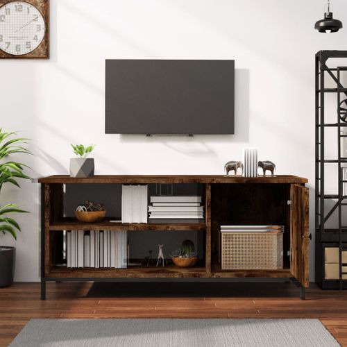 Meuble TV chêne fumé 100x40x45 cm bois d'ingénierie - Photo n°3; ?>